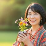 趣味を楽しんで若々しく微笑む50代女性