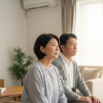 未来を見つめる50代の日本人男女。静かで前向きな雰囲気の中に、自己成長や新たな挑戦への意志が感じられるシーン。