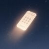 夜空に浮かぶ光り輝く宝くじのチケット。夢や希望を象徴する幻想的なイメージ